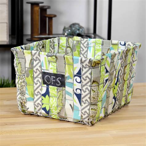 how to add fabric to metal basket|OFS Upcycle: Fabric Woven Wire Basket .